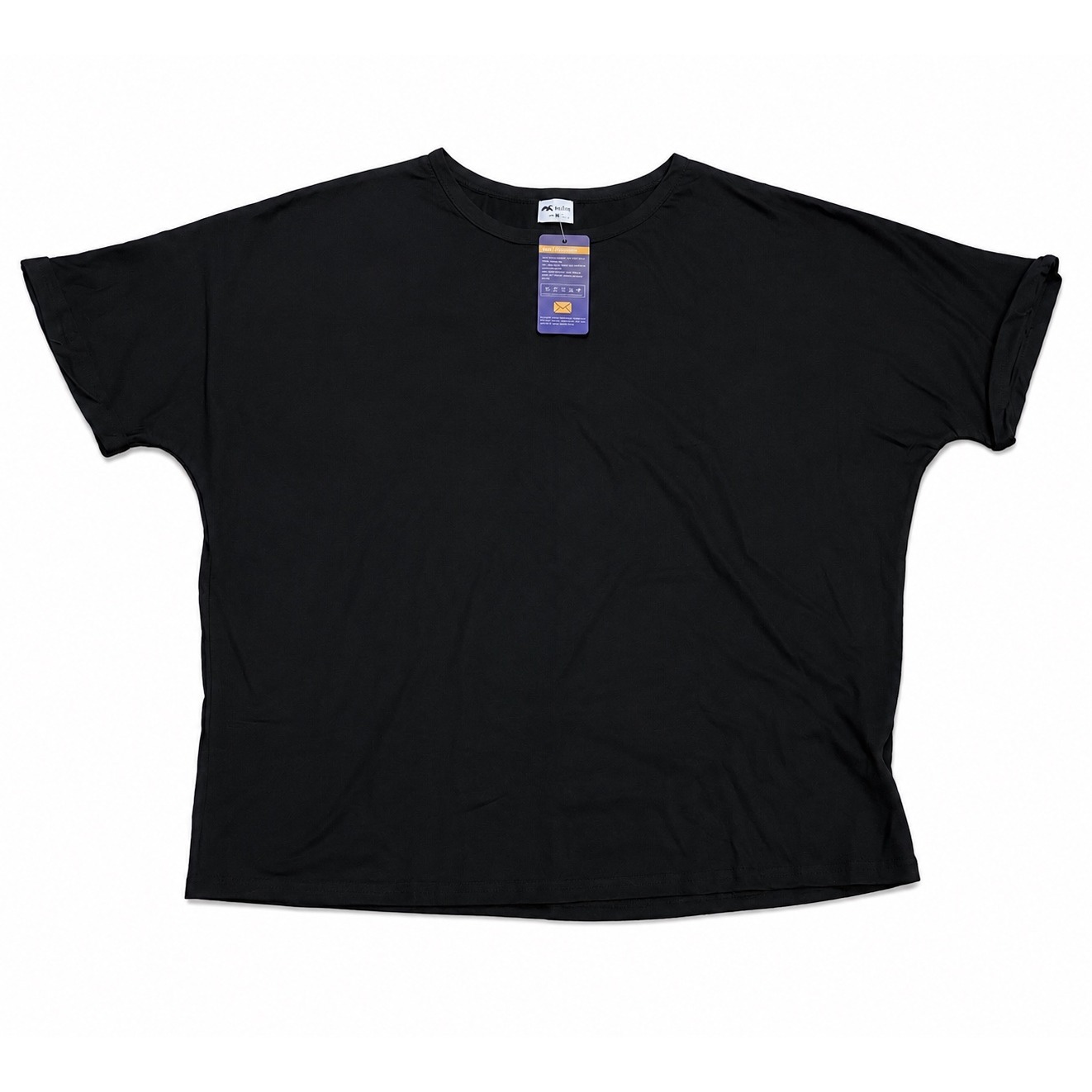 Misifi Womens Black Oversized Short Sleeve Crew Neck T-Shirt Size M Nwt